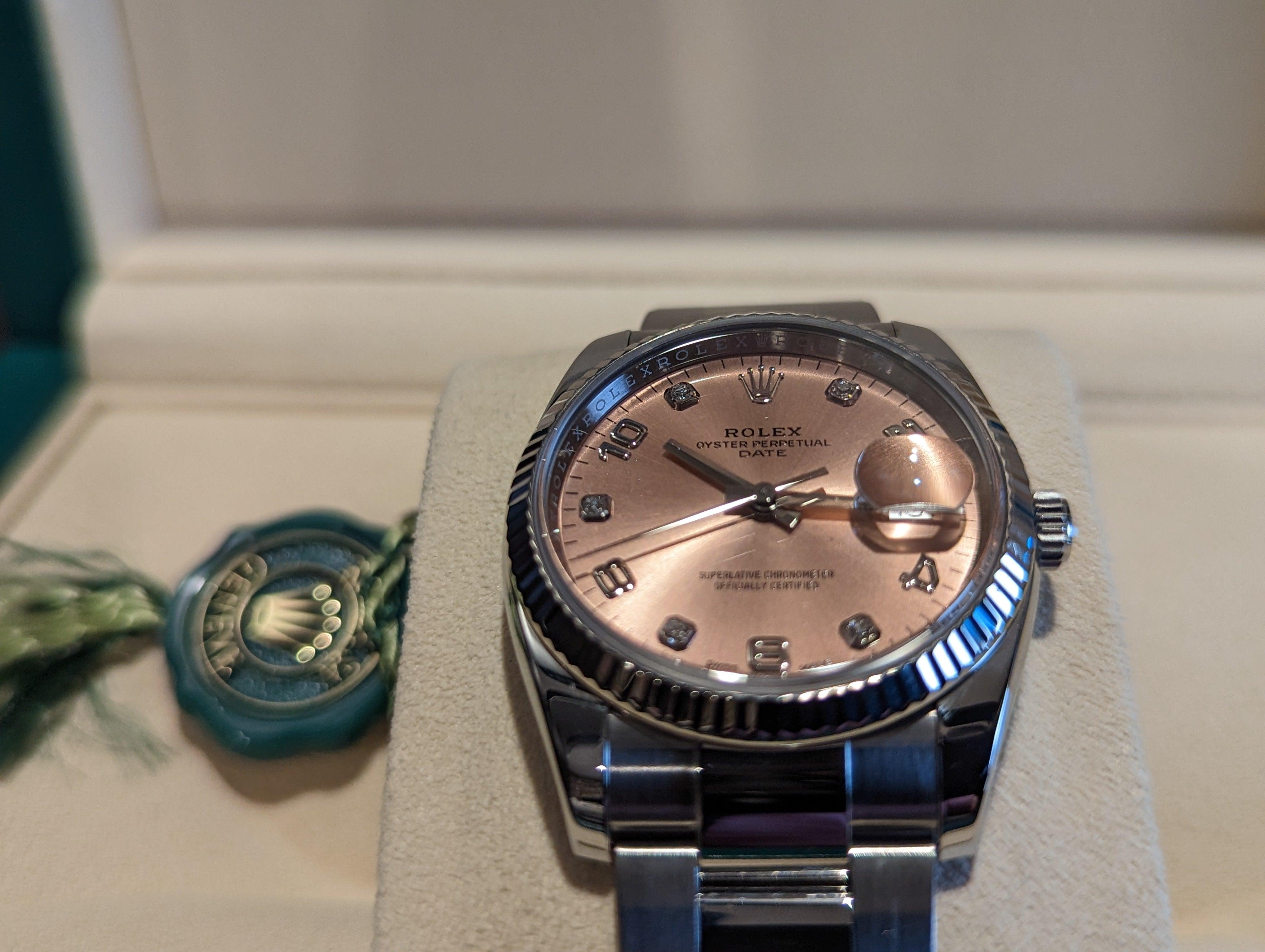 Rolex Oyster Perpetual 34 Pink Diamond Dial - Watch Them Tick
