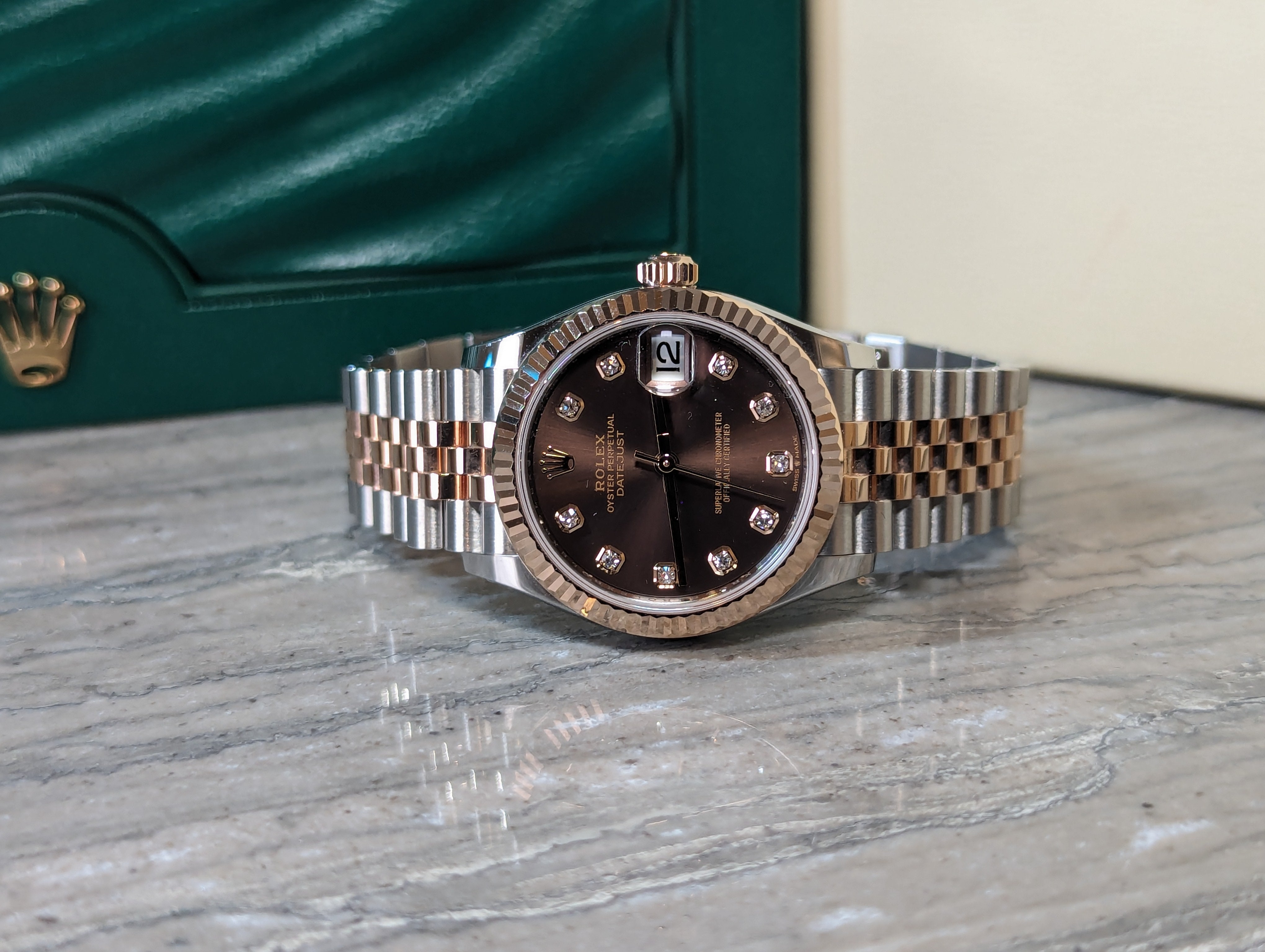 Rolex Datejust 31 Rose Gold TT Chocolate Dial Diamonds