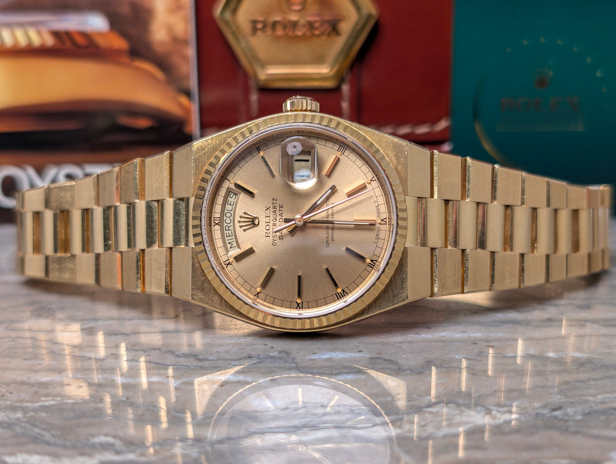 Rolex Oysterquartz Day-Date Ref. 19018 Recently Serviced 36mm Spanish Date Box + Service Papers
