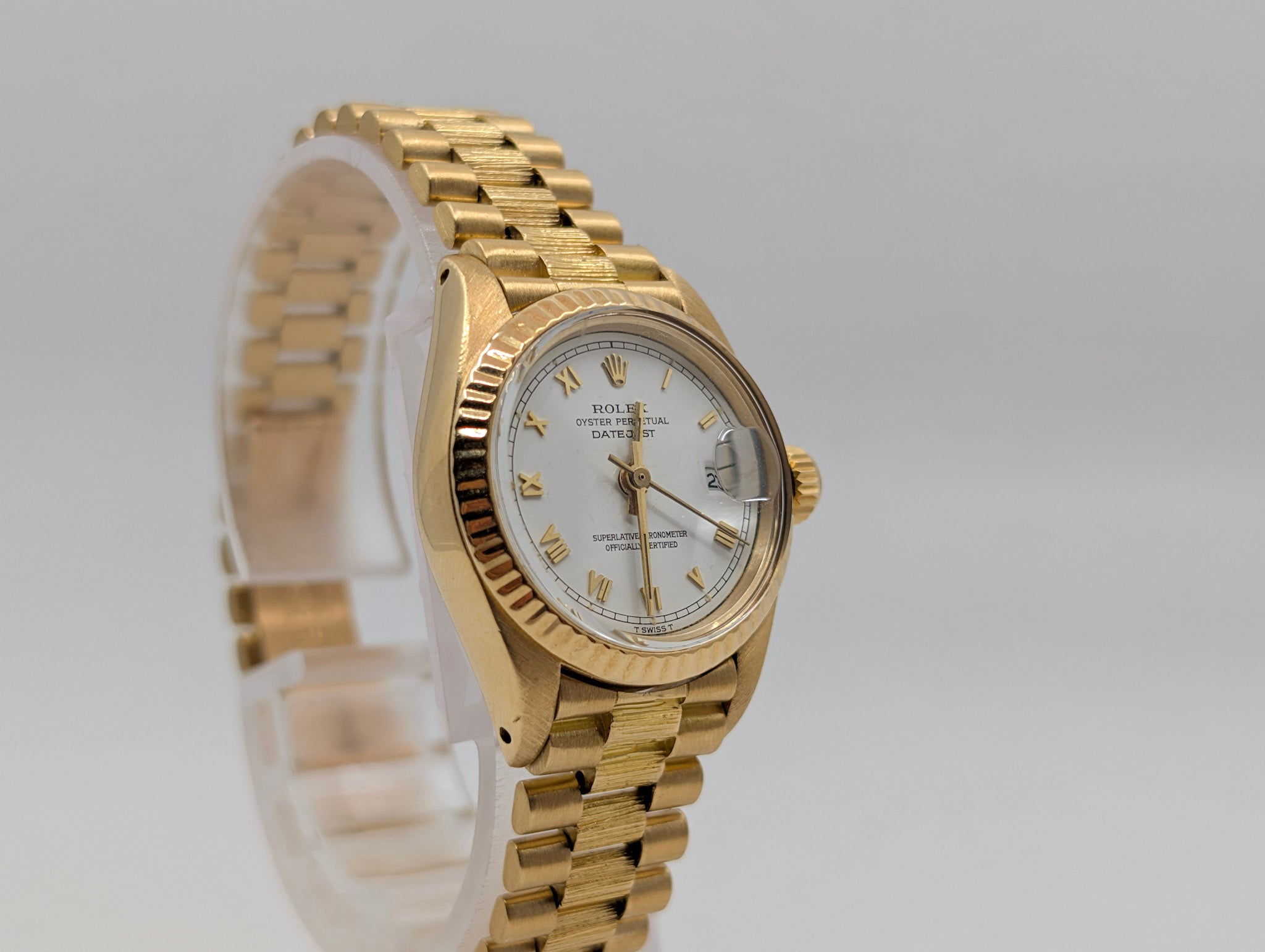 Rolex Lady-Datejust 6917 Yellow Gold White Roman Dial, Bark Bracelet