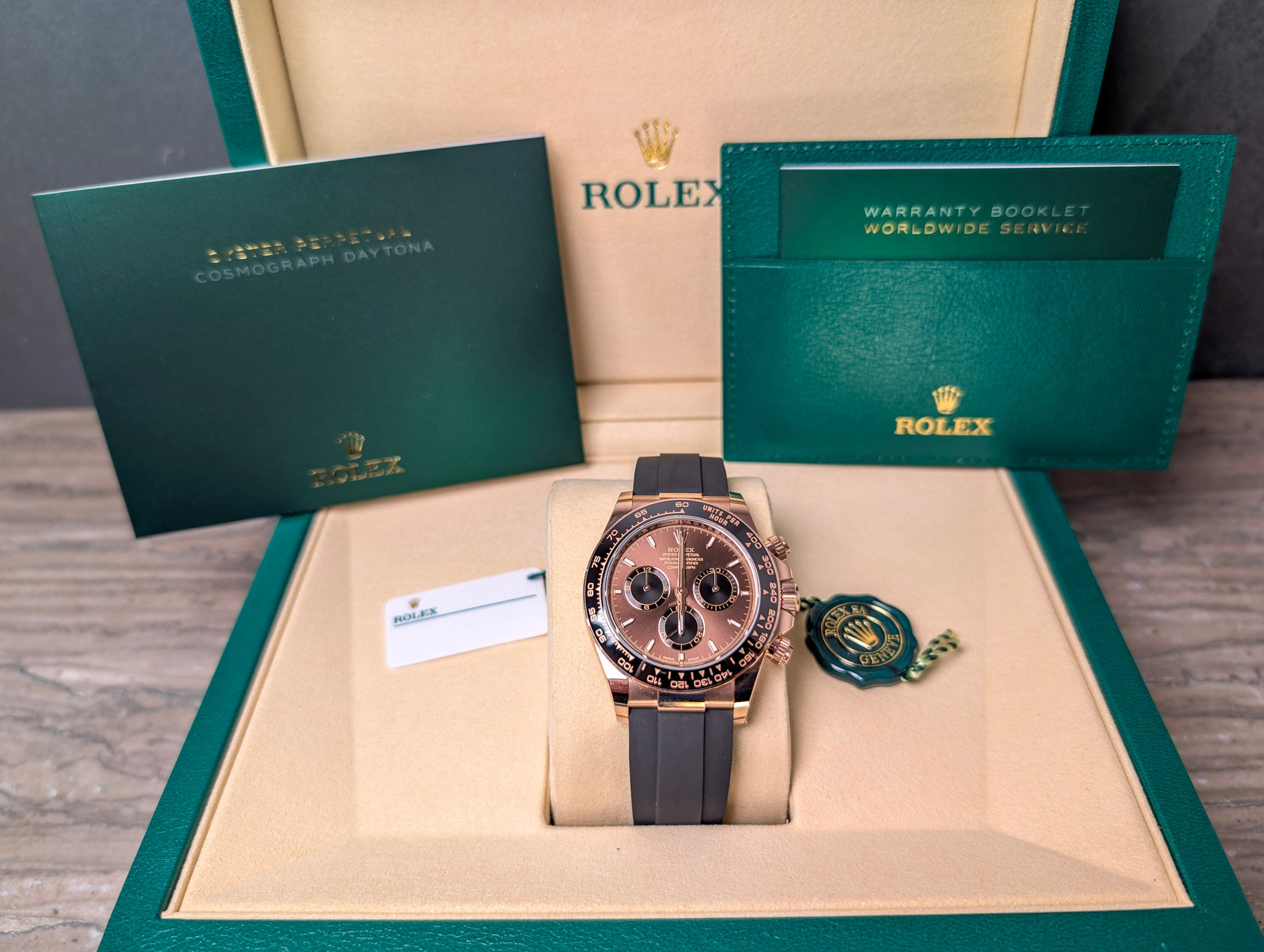Rolex Daytona 126515LN 2025 Everose Gold Chocolate Dial Oysterflex Unworn Full Set