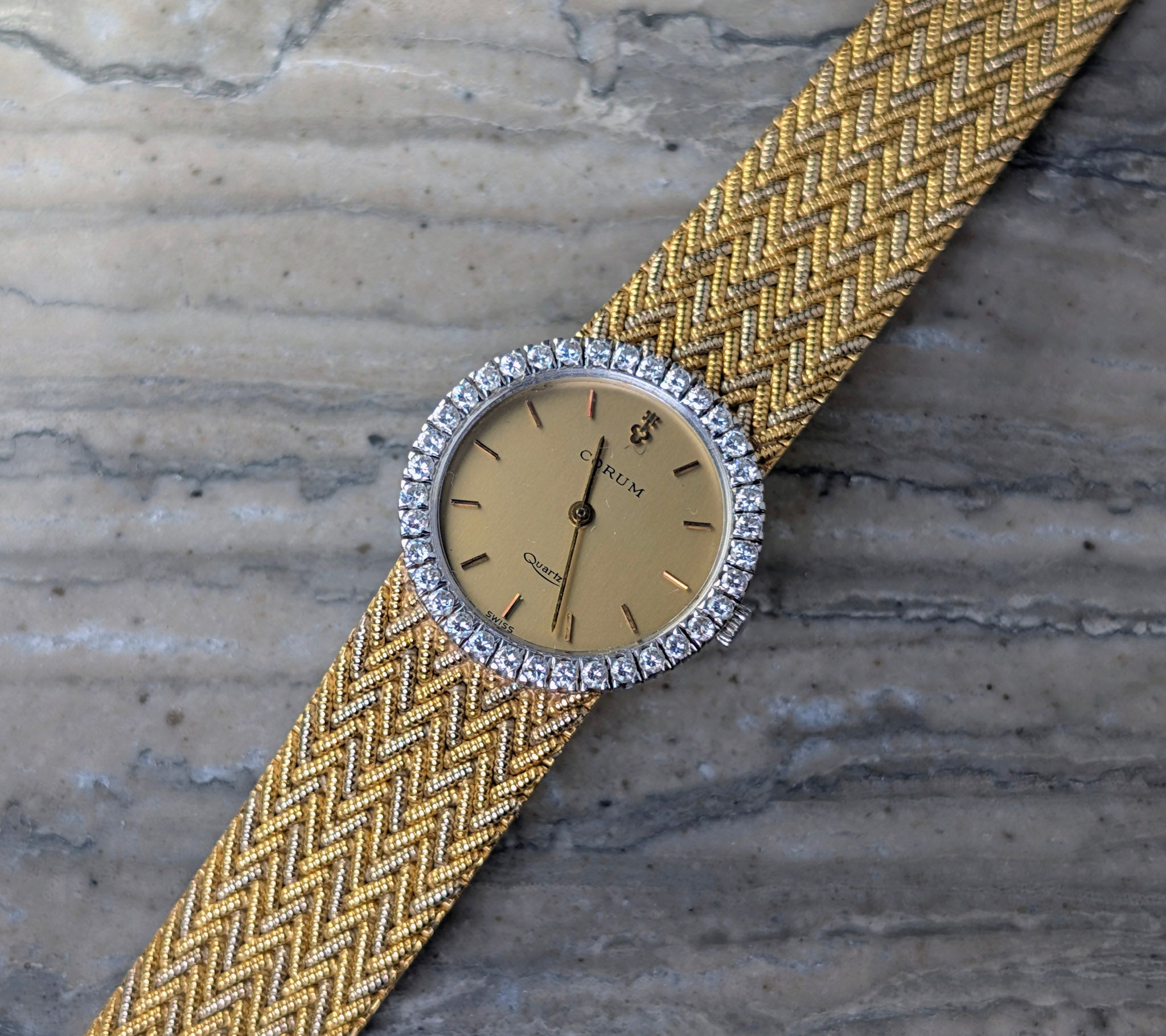 Corum for Van Cleef & Arpels Diamond Bezel Yellow & White Gold Quartz Watch 55g