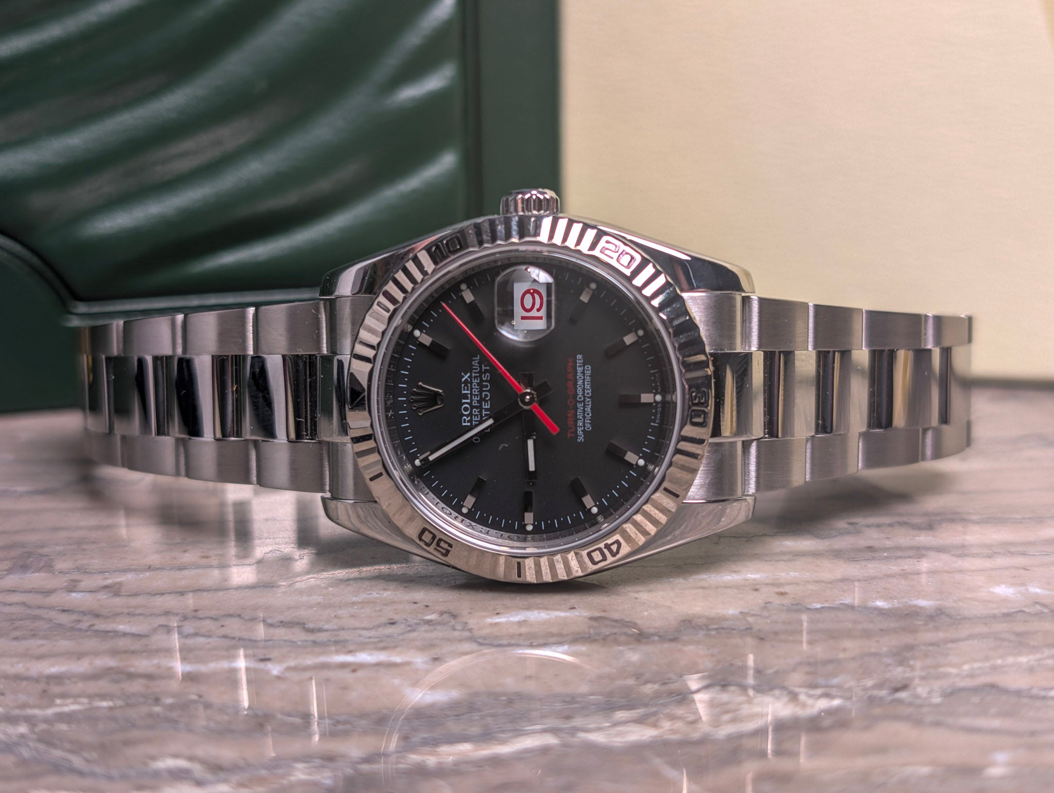 Rolex Datejust Turn-O-Graph 116264 Thunderbird Black Dial Red Seconds Hand Full Set Watch