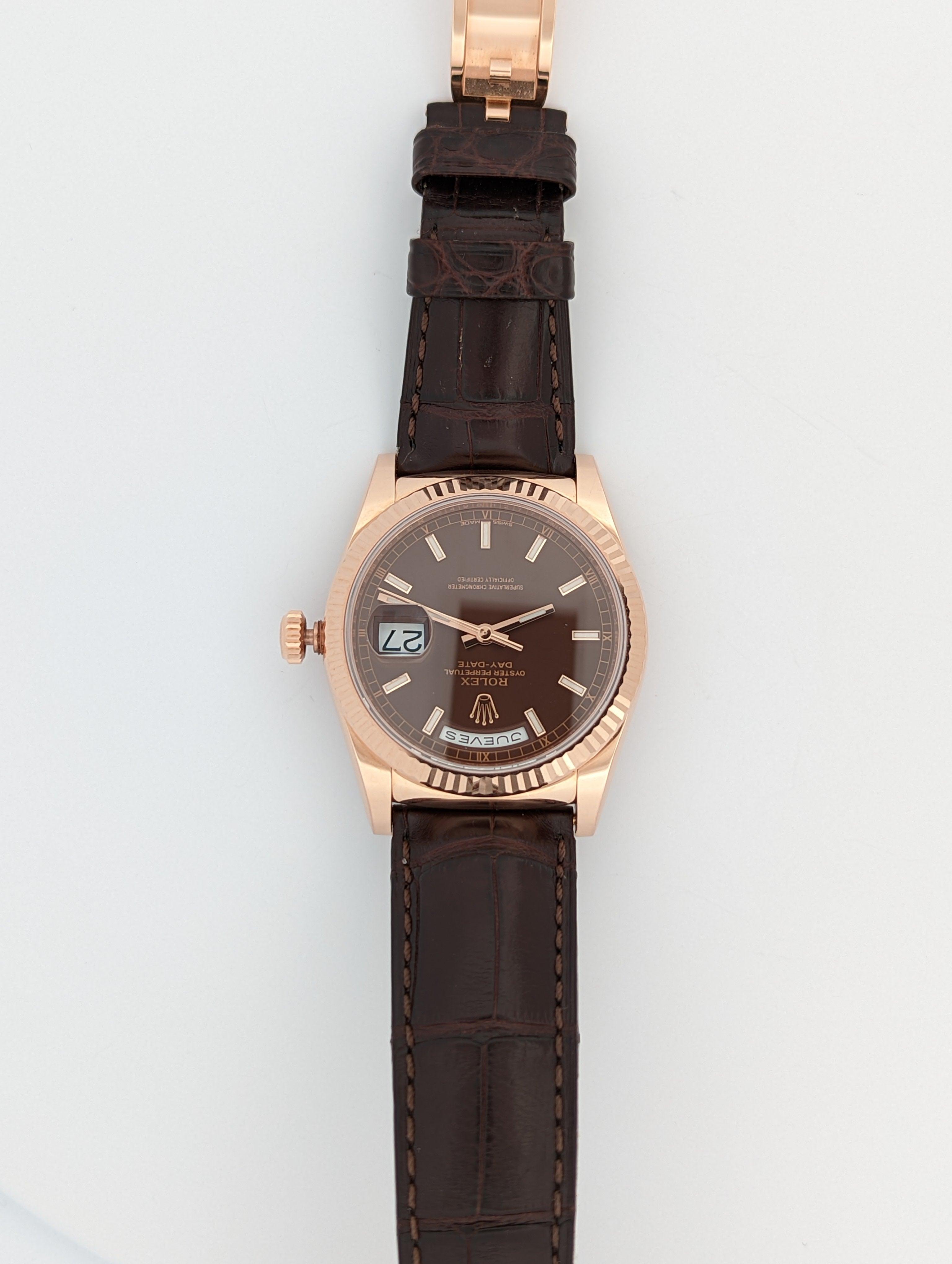 Rolex Day-Date 18k Rose Gold Spanish Date Disk - Watch Them Tick