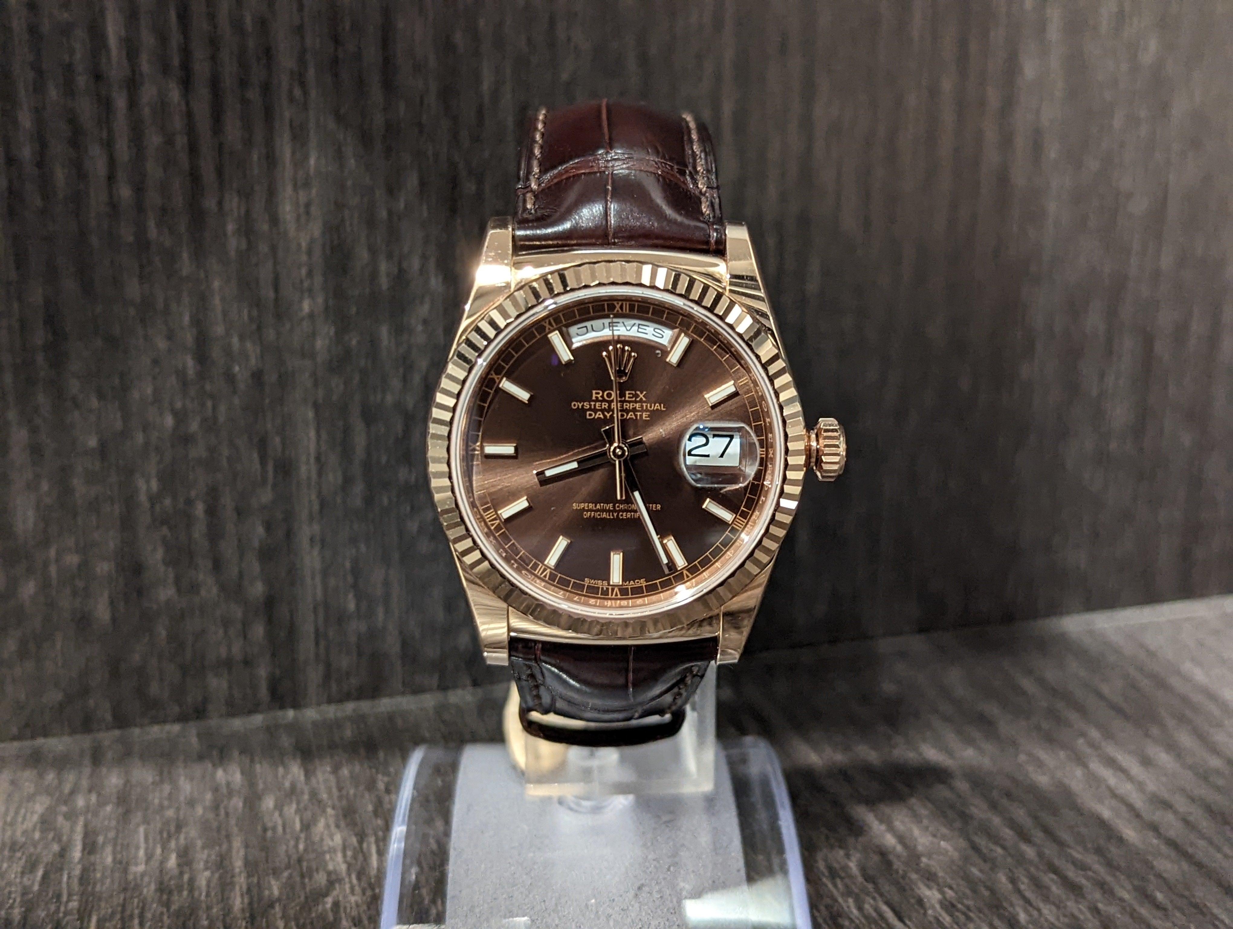 Rolex Day-Date 18k Rose Gold Spanish Date Disk - Watch Them Tick