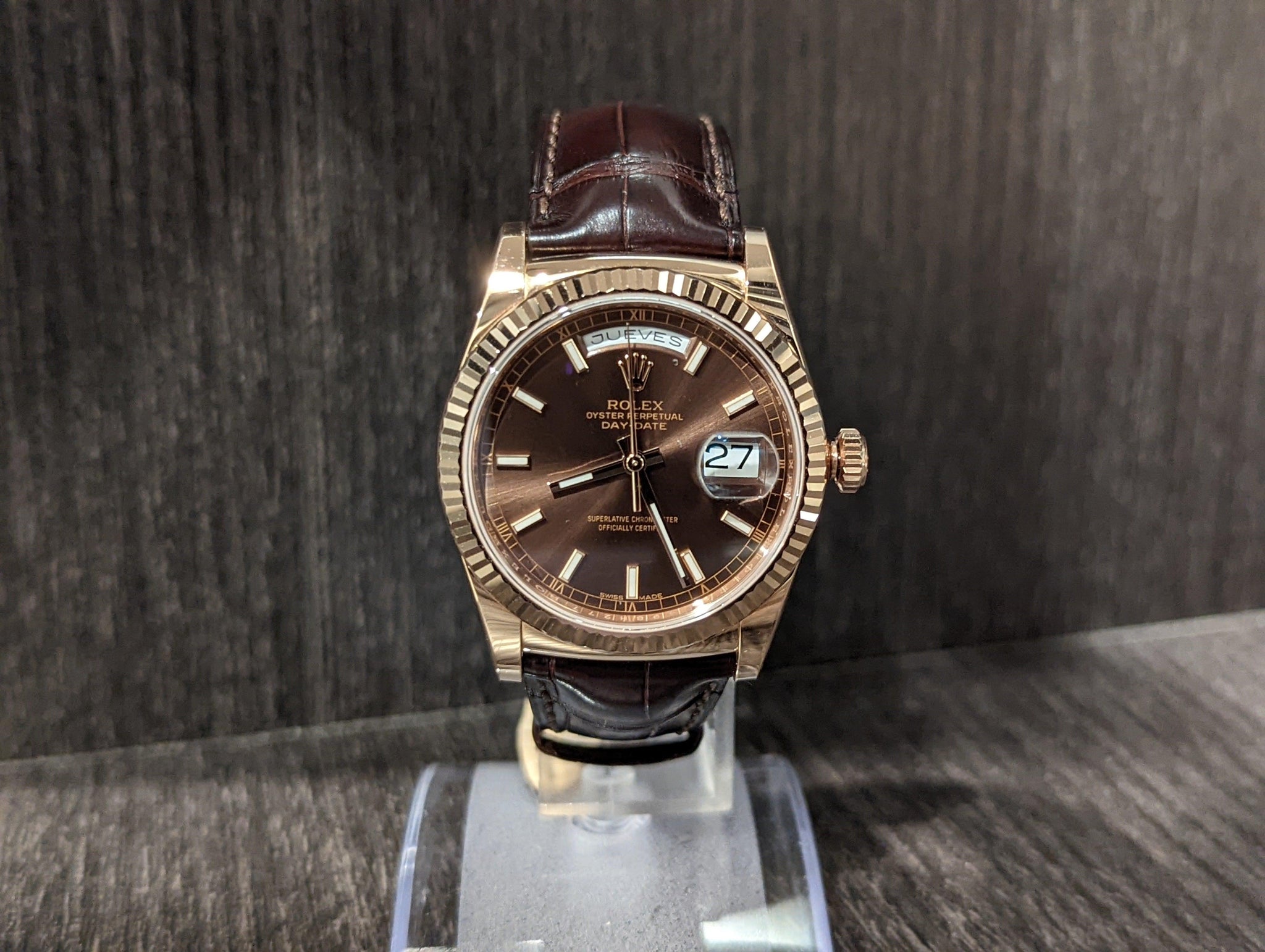 Rolex DayDate 18k Rose Gold Spanish Date Disk
