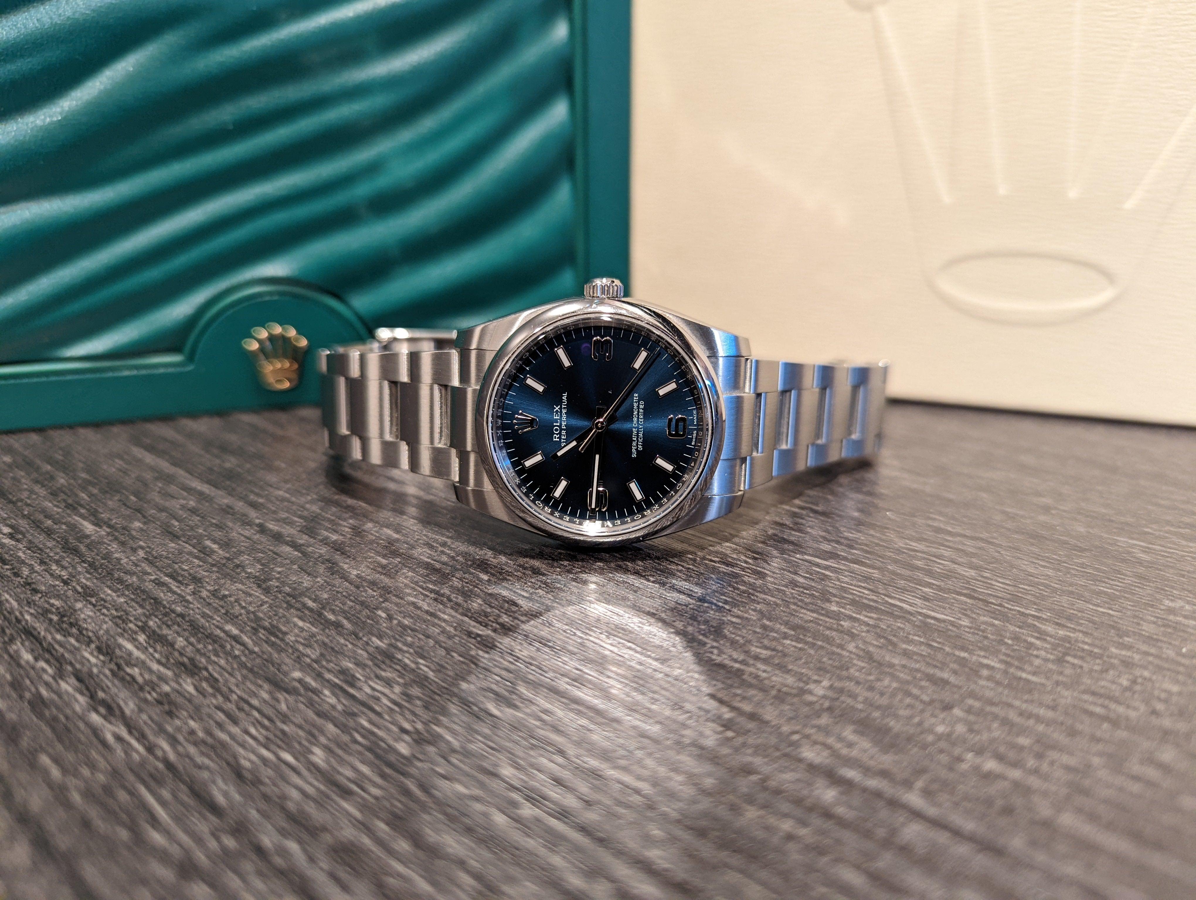 Rolex Oyster Perpetual Blue dial 34mm - Watch Them Tick