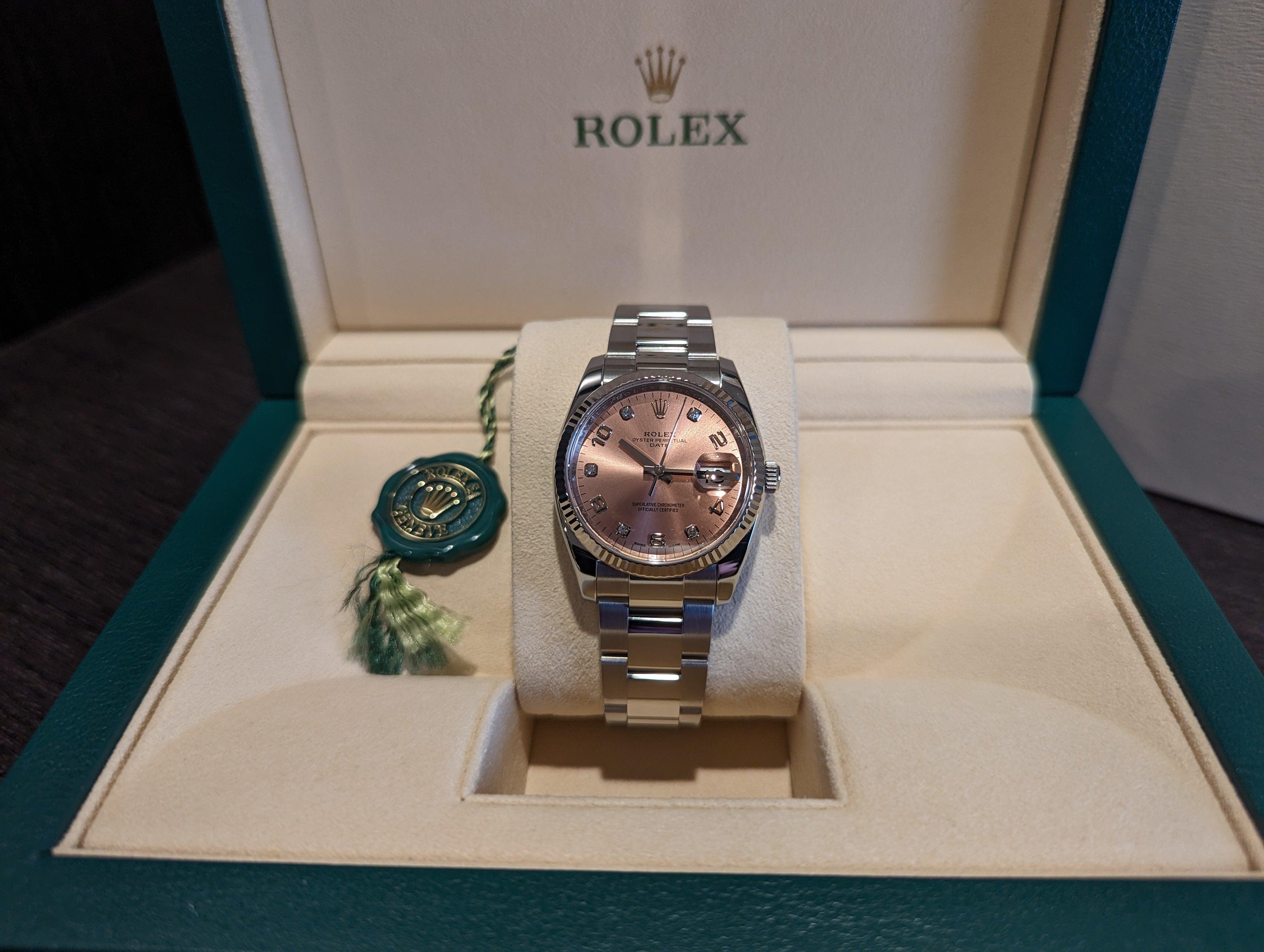Rolex Oyster Perpetual 34 Pink Diamond Dial - Watch Them Tick