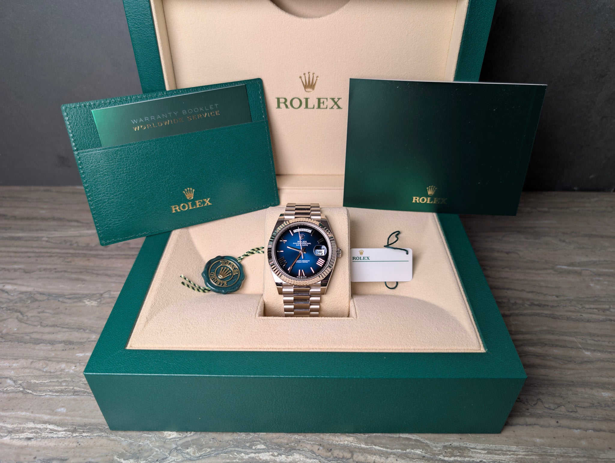 Rolex 228239 Unworn 2025 Blue Ombre Full Set