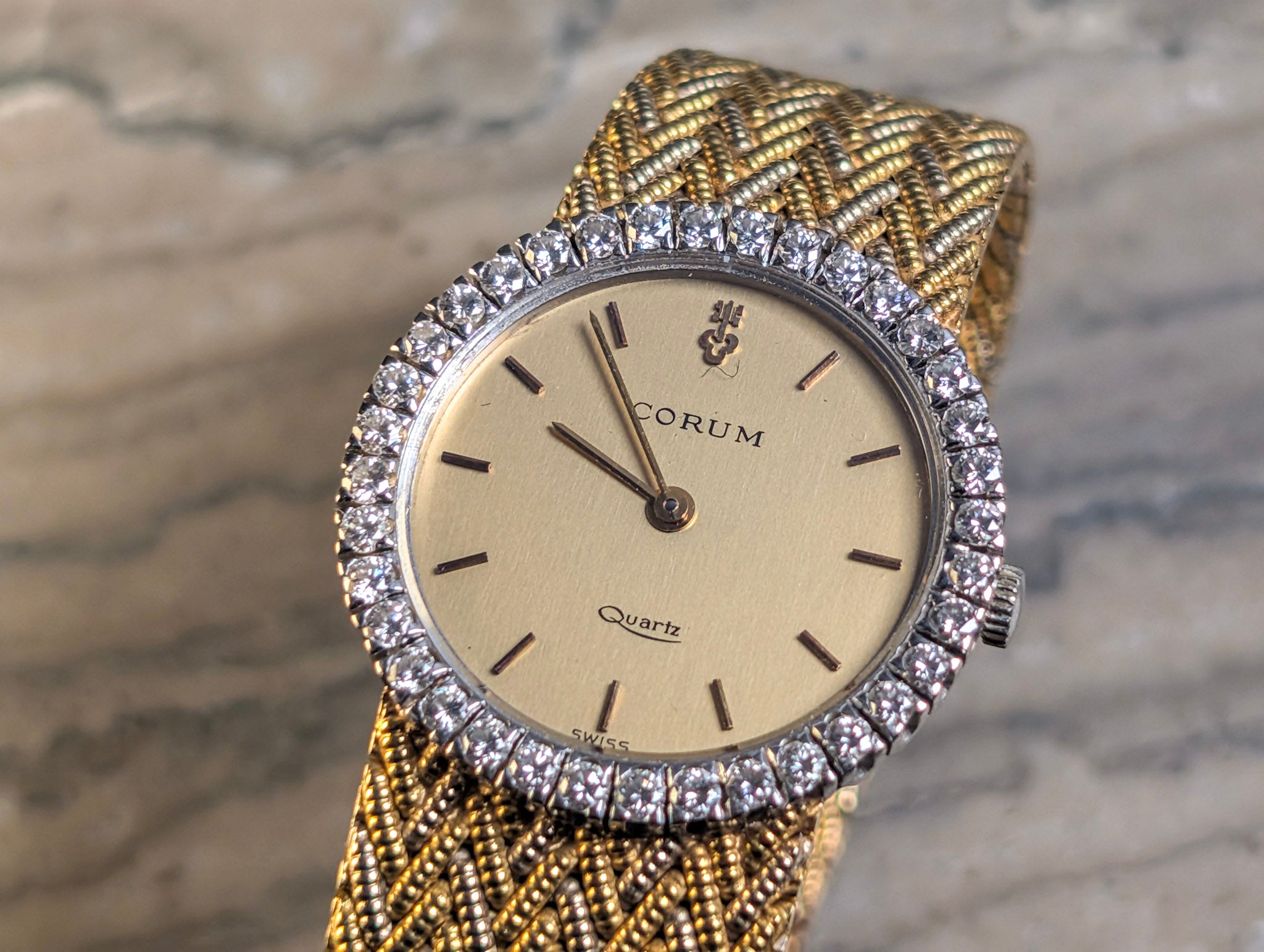 Corum for Van Cleef & Arpels Diamond Bezel Yellow & White Gold Quartz Watch 55g