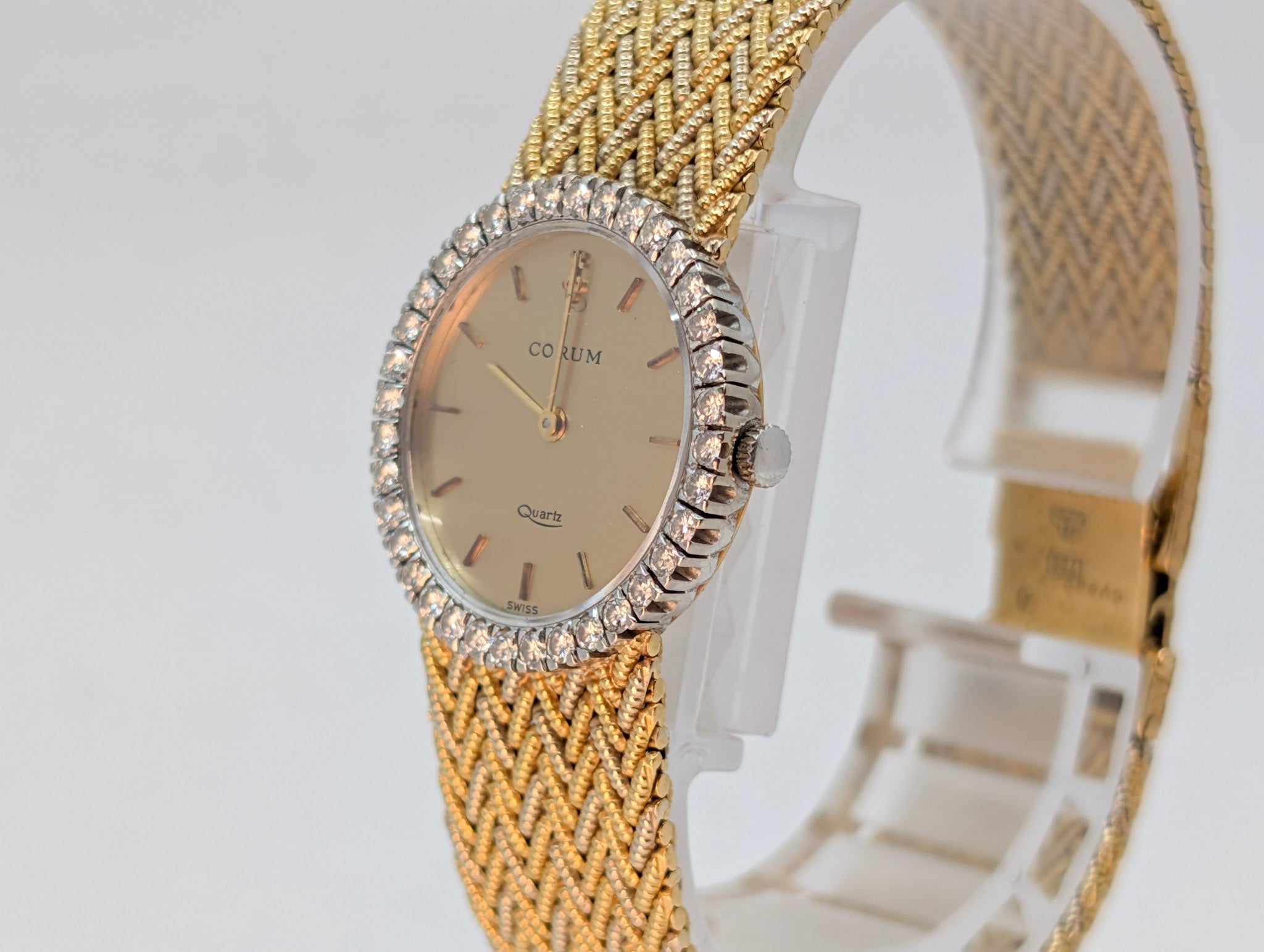 Corum for Van Cleef & Arpels Diamond Bezel Yellow & White Gold Quartz Watch 55g