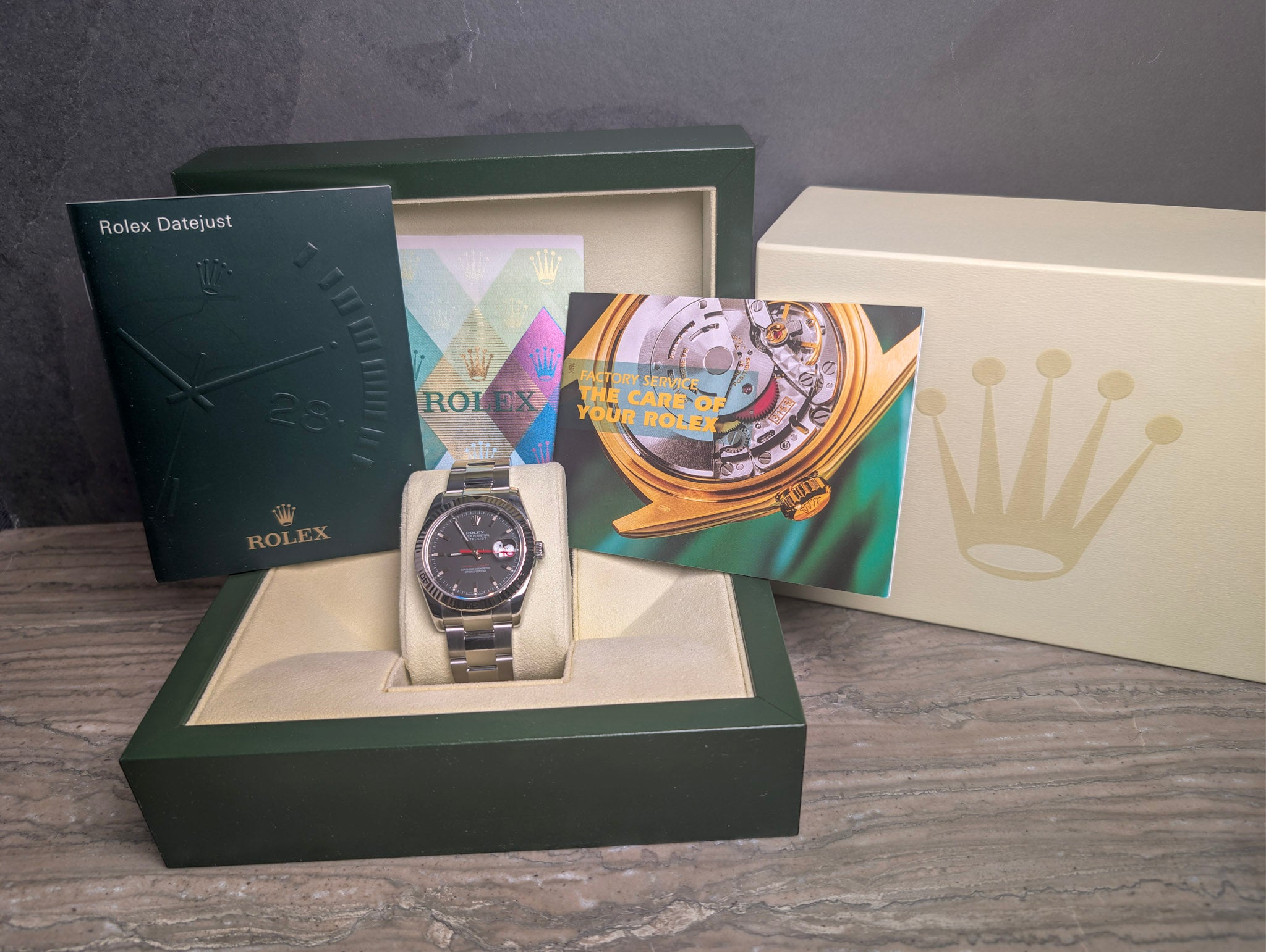 Rolex Datejust Turn-O-Graph 116264 Thunderbird Black Dial Red Seconds Hand Full Set Watch