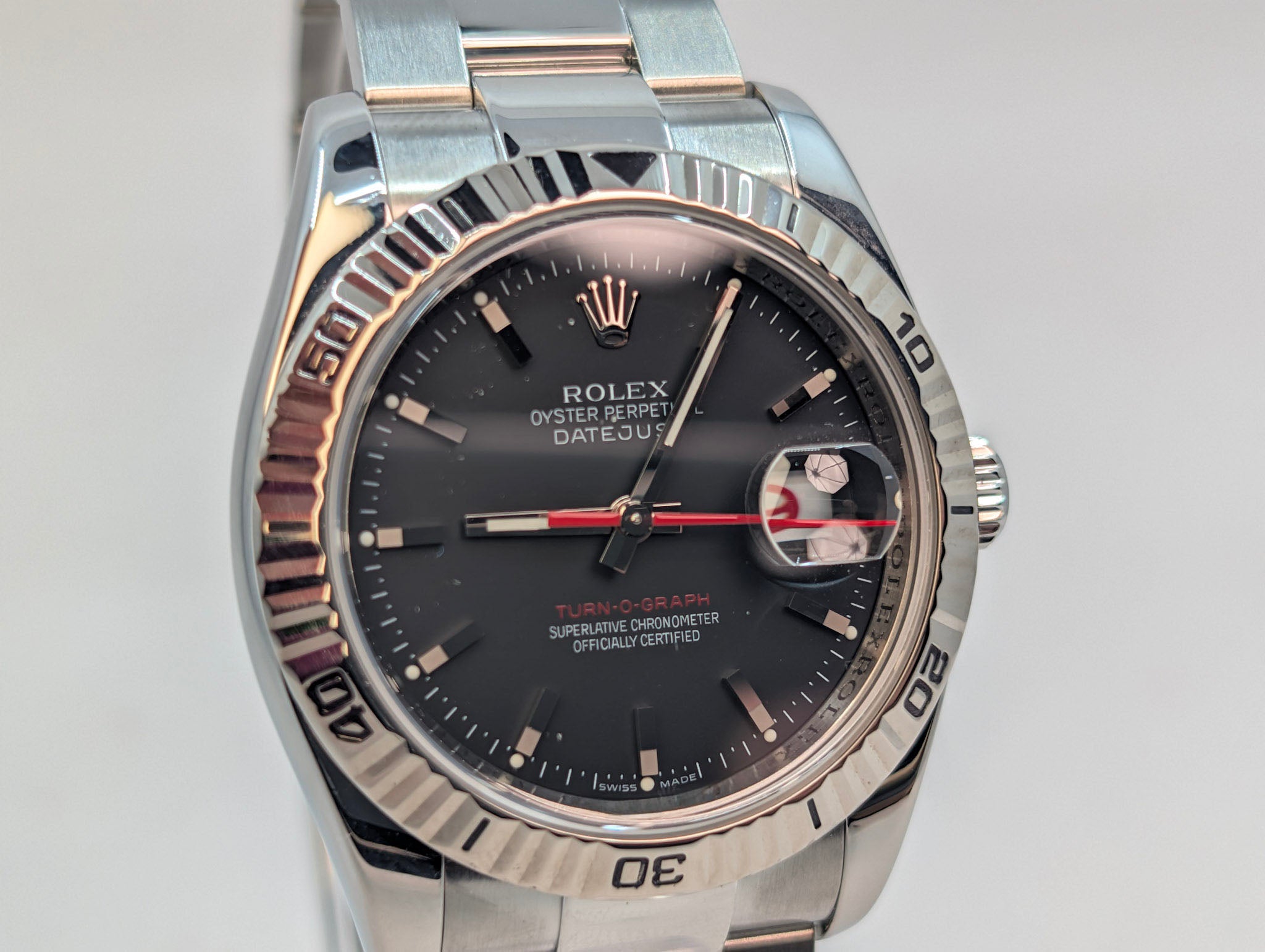 Rolex Datejust Turn-O-Graph 116264 Thunderbird Black Dial Red Seconds Hand Full Set Watch