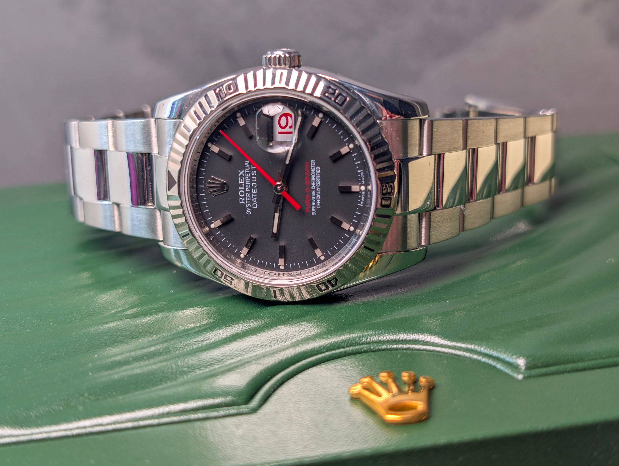 Rolex Datejust Turn-O-Graph 116264 Thunderbird Black Dial Red Seconds Hand Full Set Watch