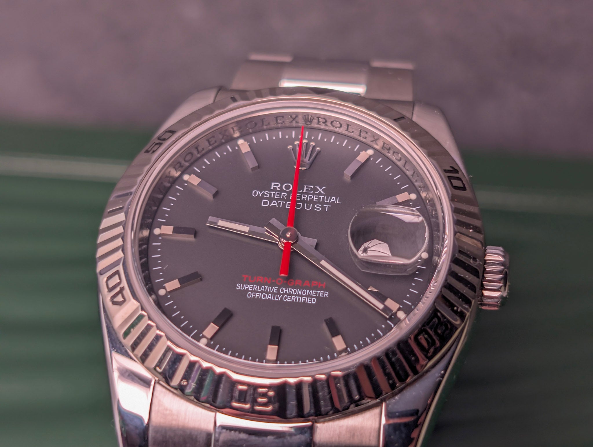 Rolex Datejust Turn-O-Graph 116264 Thunderbird Black Dial Red Seconds Hand Full Set Watch