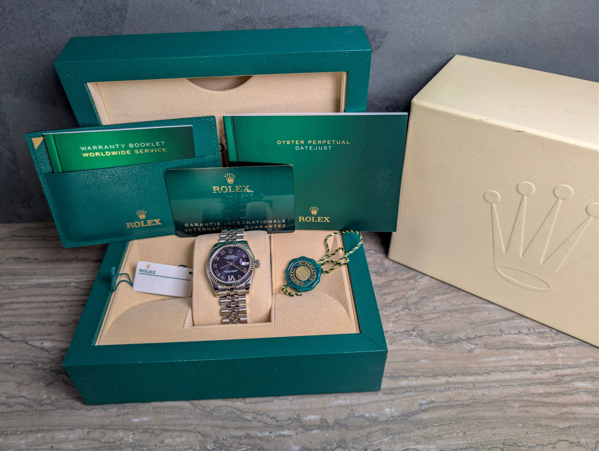 Rolex Datejust 31 Ref. 178274 Purple Diamond Dial Full Set Jubilee