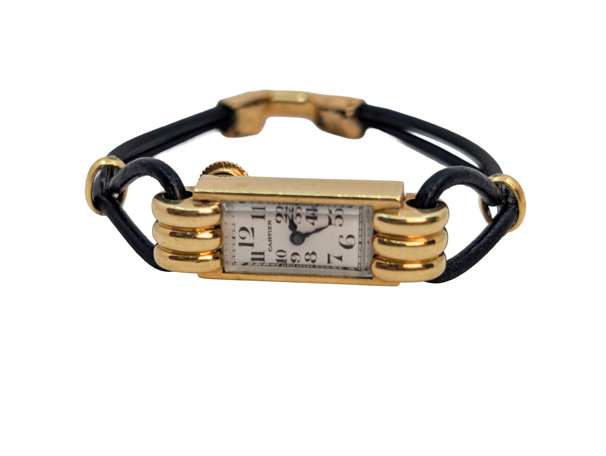 Cartier Art Deco Cocktail Watch Duoplan Yellow Gold Manual Wind Vintage 1930s