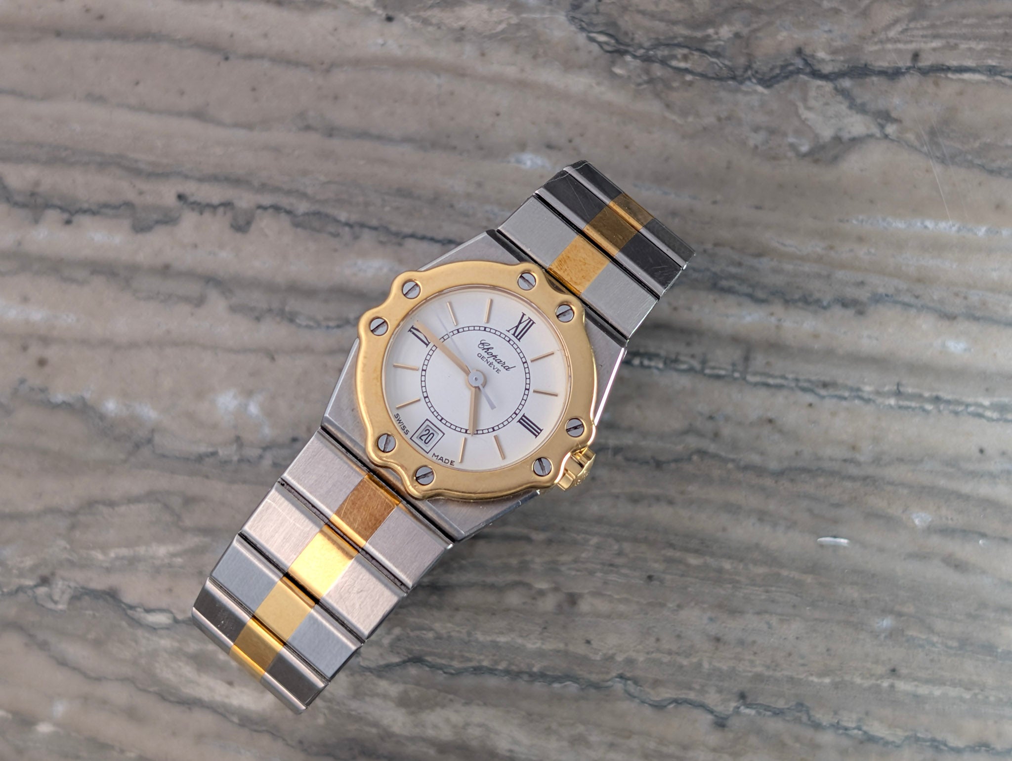 Chopard St. Moritz 8024 Two Tone Quartz White Dial Ladies Watch 24mm