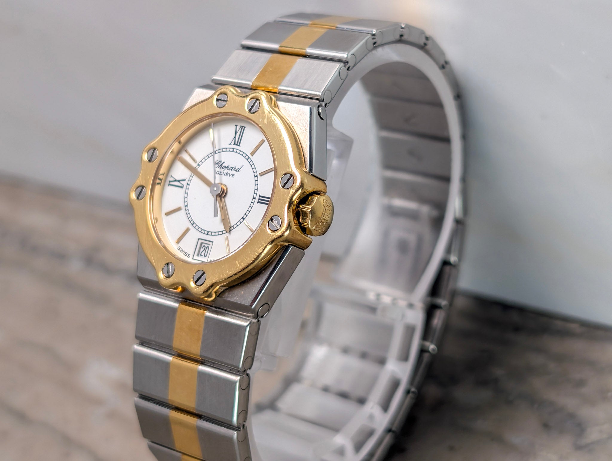 Chopard St. Moritz 8024 Two Tone Quartz White Dial Ladies Watch 24mm