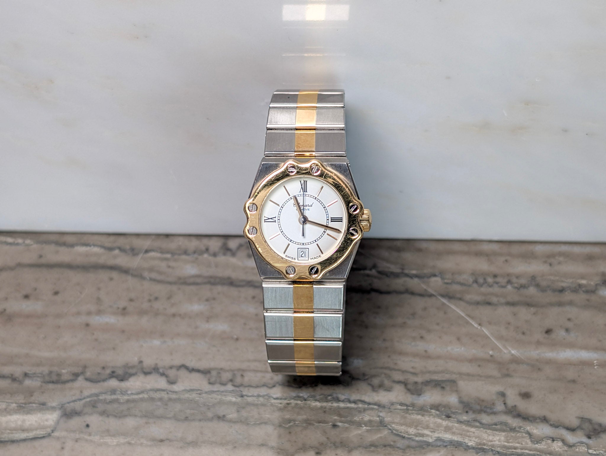Chopard St. Moritz 8024 Two Tone Quartz White Dial Ladies Watch 24mm