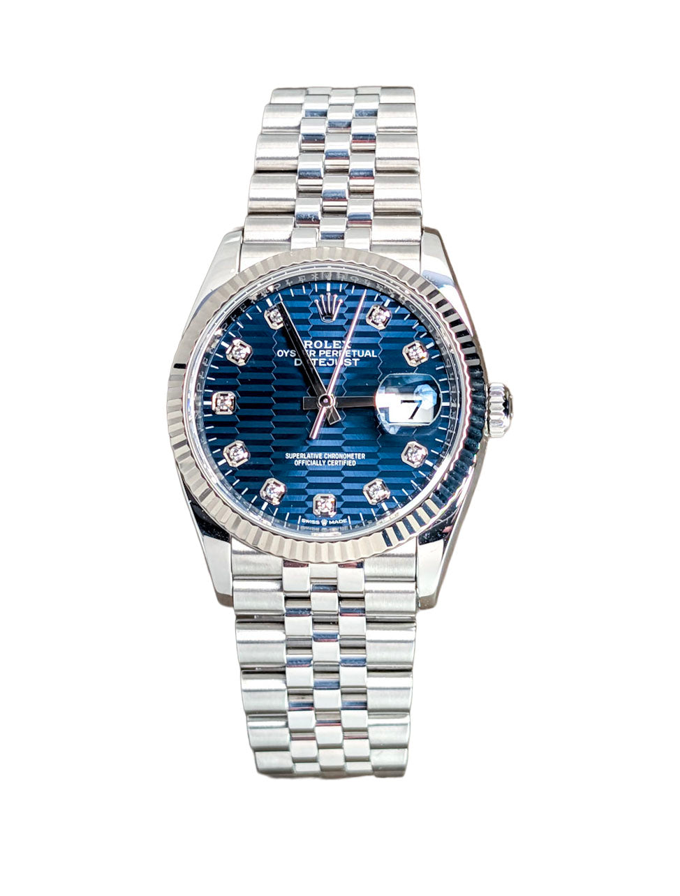 Rolex Datejust 36 Blue Fluted Motif Diamond Dial Jubilee 2023 Full Set 126234