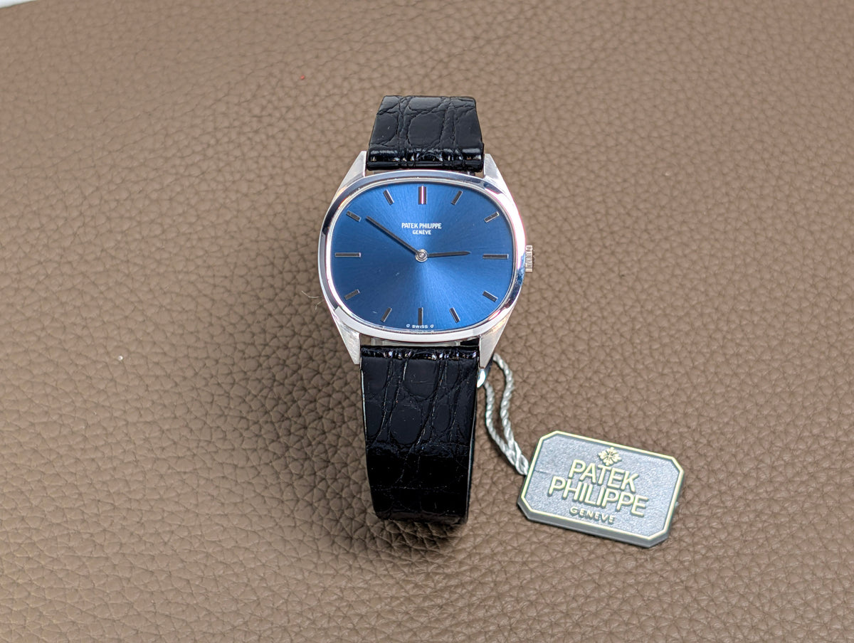 Patek Philippe Golden Ellipse 3545 Horizontal 18K White Gold Blue Dial Original Tag